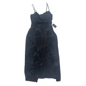 EXPRESS Black Floral Jacquard V-Neck‎ Wrap Midi Dress size 4 NWT!